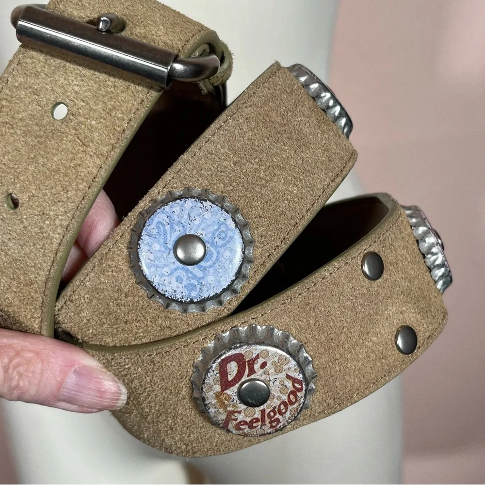 Vintage 1990 Y2K retro Southwestern Concho Soda Pop cap Wide Leather Belt Large - Picture 10 of 17